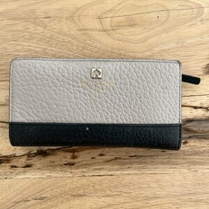 Kate Spade Colorblock Continental Wallet Leather Clutch Grey/Beige Black